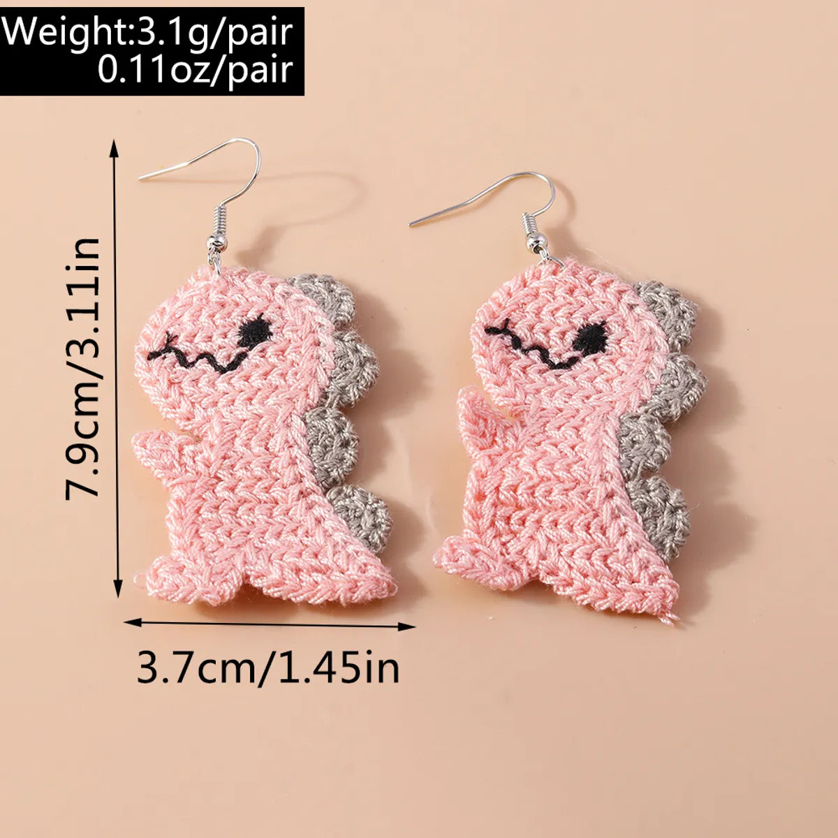 1 Pair Cute Dinosaur Alloy Knit Drop Earrings