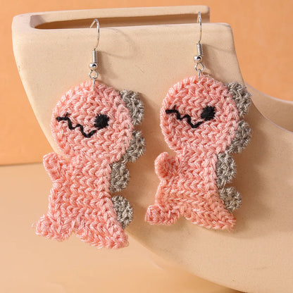 1 Pair Cute Dinosaur Alloy Knit Drop Earrings