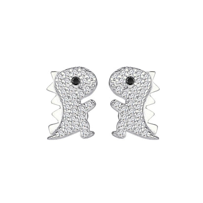 1 Pair Cute Dinosaur Inlay Sterling Silver Zircon Ear Studs