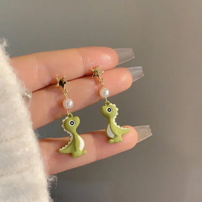 1 Pair Cute Dinosaur Stoving Varnish Imitation Pearl Alloy Drop Earrings