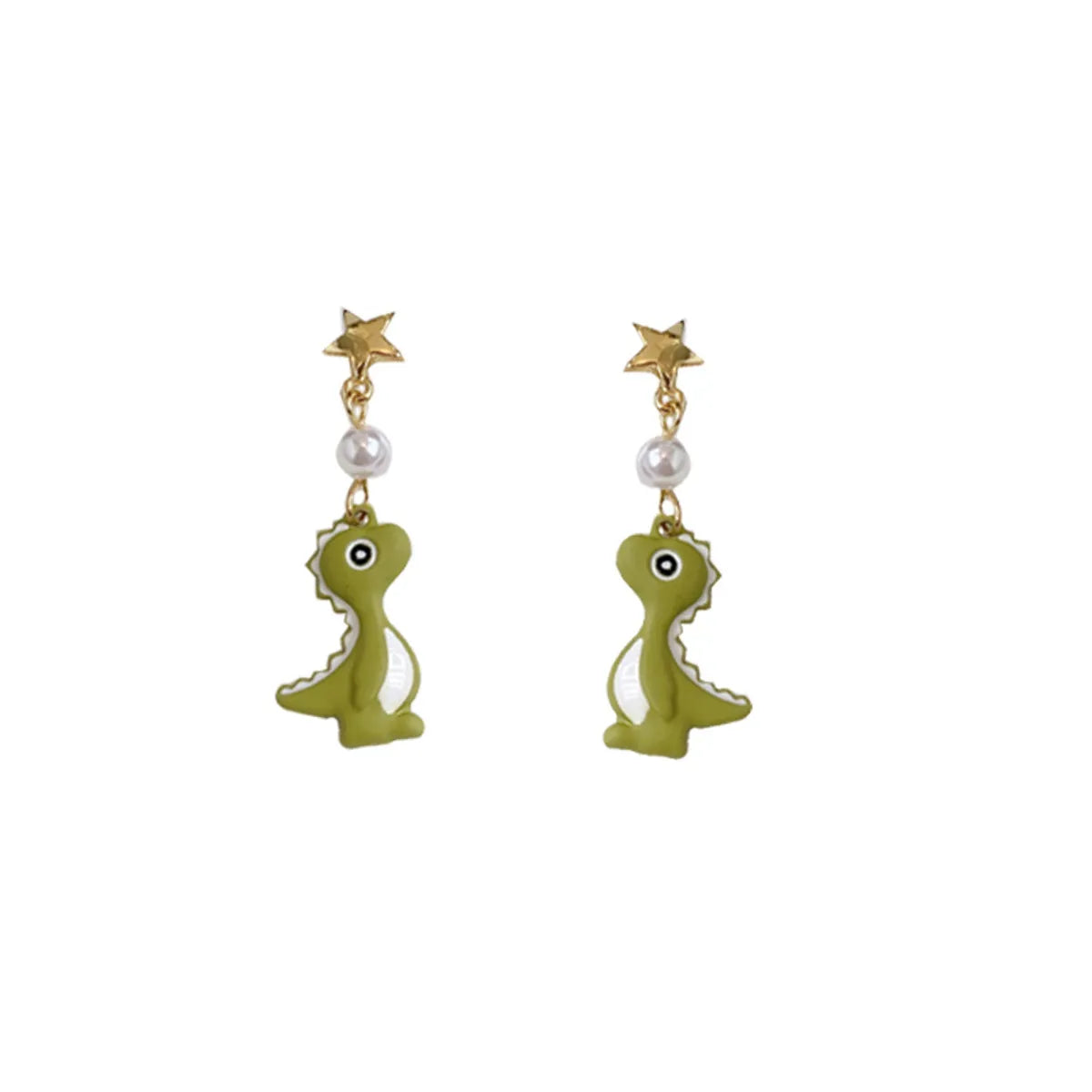 1 Pair Cute Dinosaur Stoving Varnish Imitation Pearl Alloy Drop Earrings