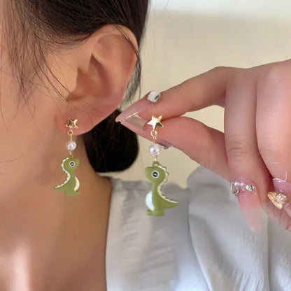 1 Pair Cute Dinosaur Stoving Varnish Imitation Pearl Alloy Drop Earrings