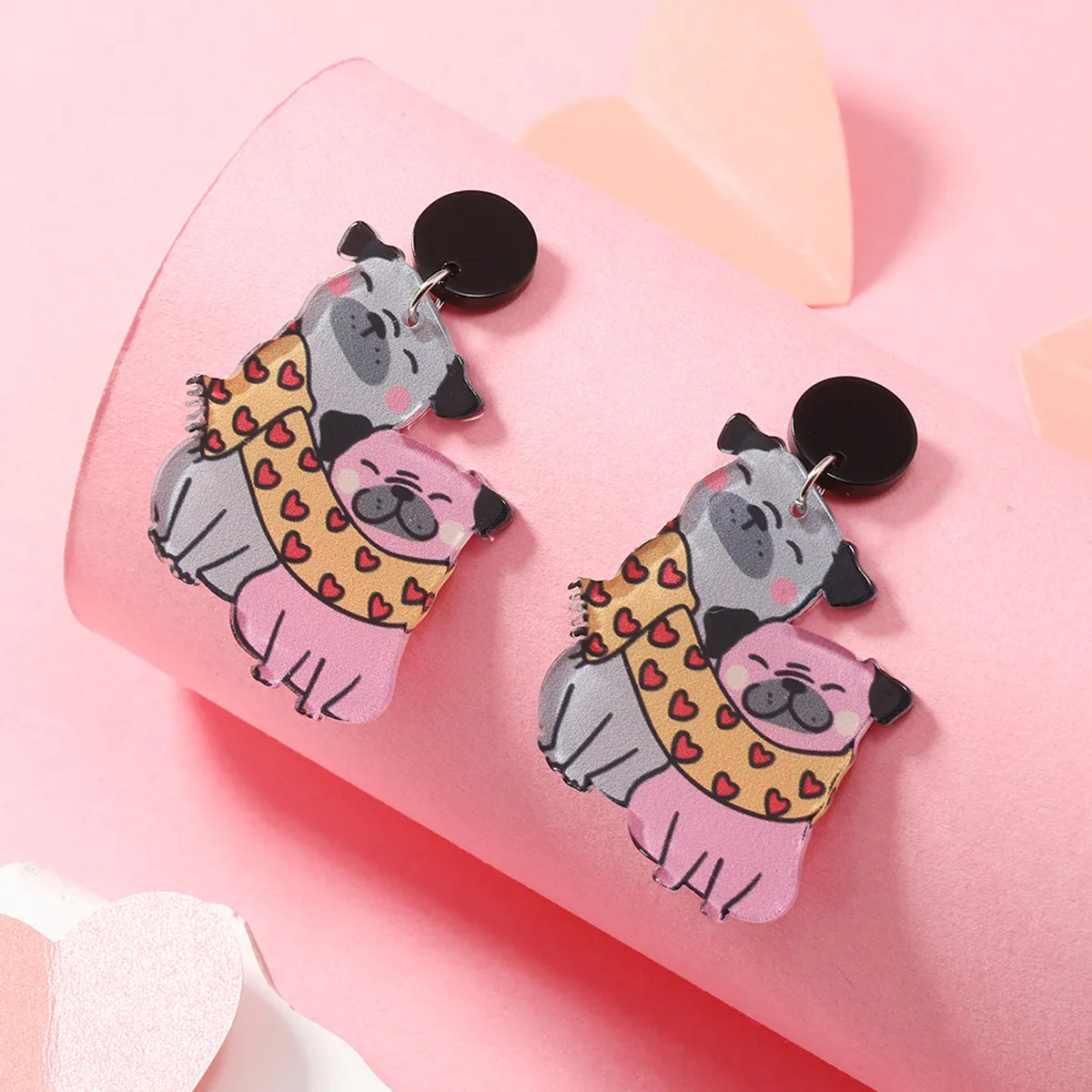 1 Pair Cute Dog Heart Shape Cat Arylic Silver Plated