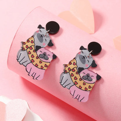 1 Pair Cute Dog Heart Shape Cat Arylic Silver Plated