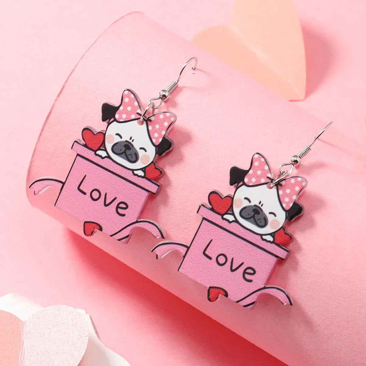 1 Pair Cute Dog Heart Shape Cat Arylic Silver Plated