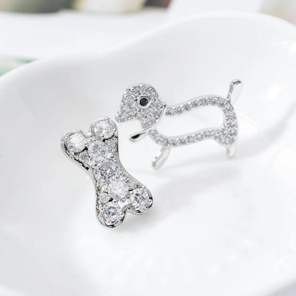 1 Pair Cute Dog Unforgettable Plating Inlay Copper Zircon White Gold Plated Ear Studs