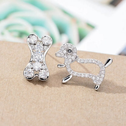 1 Pair Cute Dog Unforgettable Plating Inlay Copper Zircon White Gold Plated Ear Studs