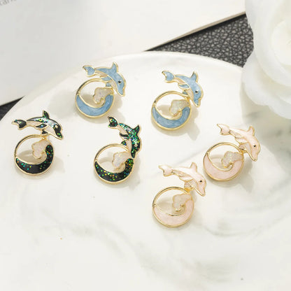 1 Pair Cute Dolphin Enamel Alloy Ear Studs