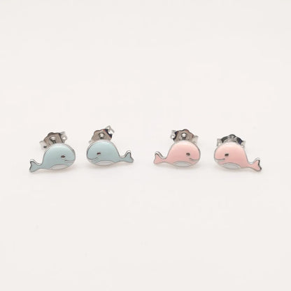 1 Pair Cute Dolphin Rudder Enamel Sterling Silver Ear Studs