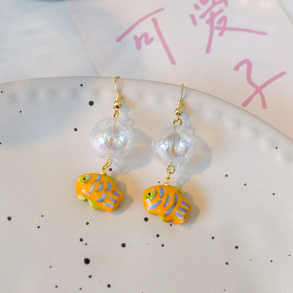 1 Pair Cute Fish Patchwork Arylic Glass Ceramics Drop Earrings