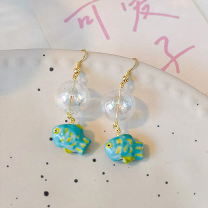 1 Pair Cute Fish Patchwork Arylic Glass Ceramics Drop Earrings