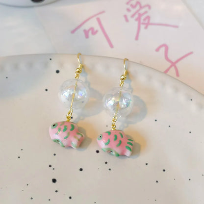 1 Pair Cute Fish Patchwork Arylic Glass Ceramics Drop Earrings