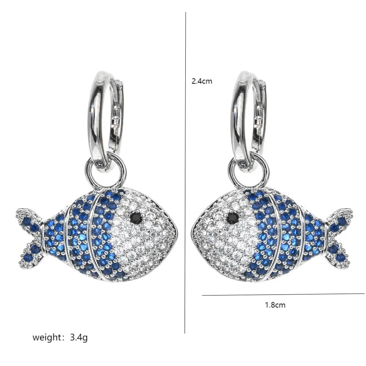 1 Pair Cute Fish Plating Inlay Copper Zircon White Gold Plated Drop Earrings