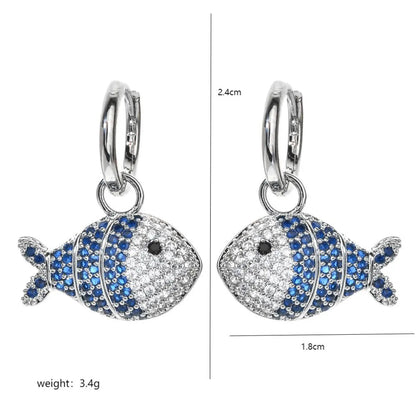 1 Pair Cute Fish Plating Inlay Copper Zircon White Gold Plated Drop Earrings