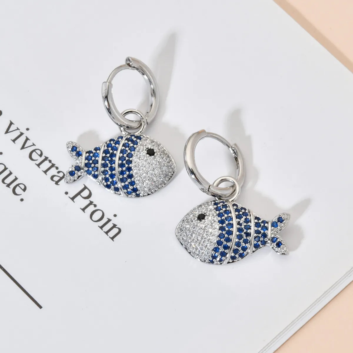 1 Pair Cute Fish Plating Inlay Copper Zircon White Gold Plated Drop Earrings