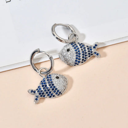 1 Pair Cute Fish Plating Inlay Copper Zircon White Gold Plated Drop Earrings