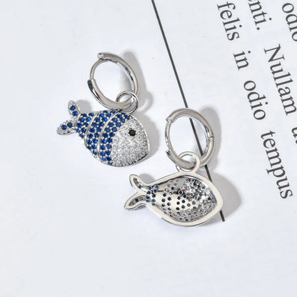 1 Pair Cute Fish Plating Inlay Copper Zircon White Gold Plated Drop Earrings