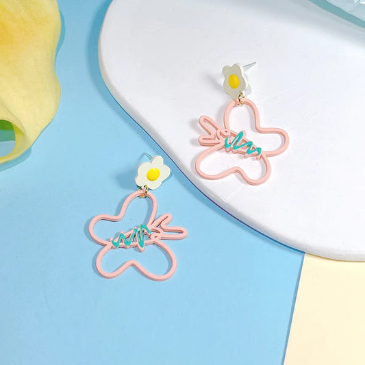 1 Pair Cute Flower Butterfly Spray Paint Plating Alloy Drop Earrings