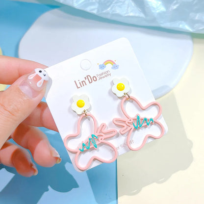 1 Pair Cute Flower Butterfly Spray Paint Plating Alloy Drop Earrings