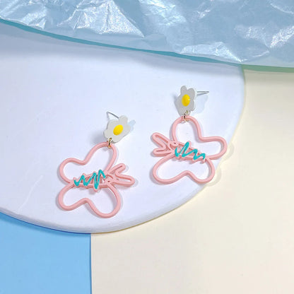 1 Pair Cute Flower Butterfly Spray Paint Plating Alloy Drop Earrings