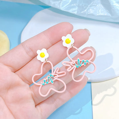 1 Pair Cute Flower Butterfly Spray Paint Plating Alloy Drop Earrings