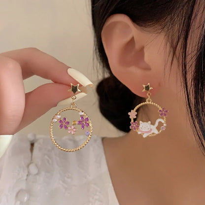 1 Pair Cute Flower Enamel Inlay Alloy Rhinestones Pearl Drop Earrings