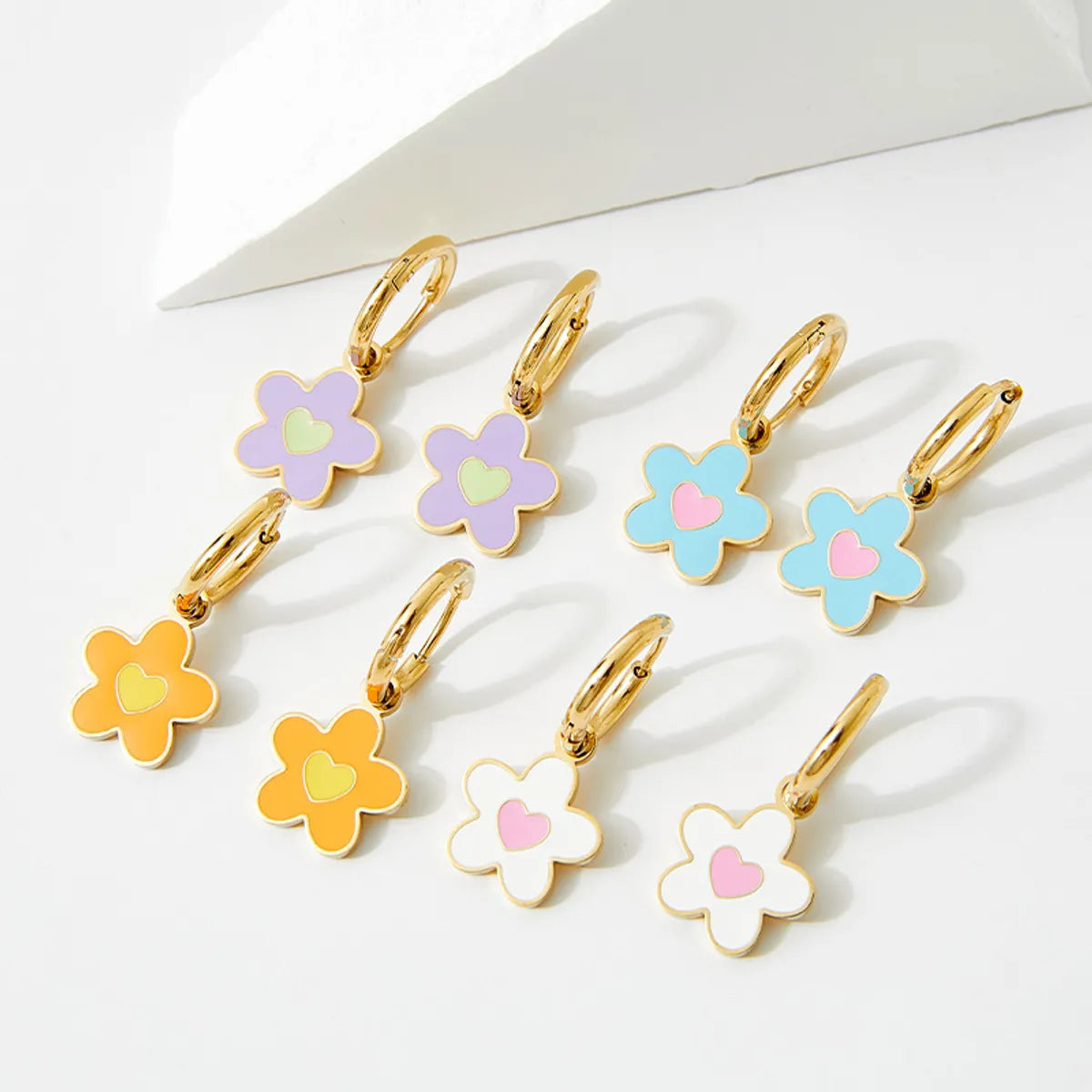 1 Pair Cute Flower Enamel Plating Stainless Steel Drop Earrings