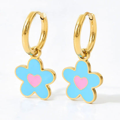 1 Pair Cute Flower Enamel Plating Stainless Steel Drop Earrings