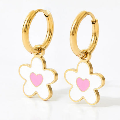 1 Pair Cute Flower Enamel Plating Stainless Steel Drop Earrings