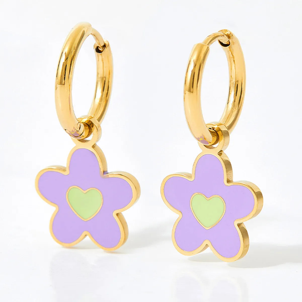 1 Pair Cute Flower Enamel Plating Stainless Steel Drop Earrings