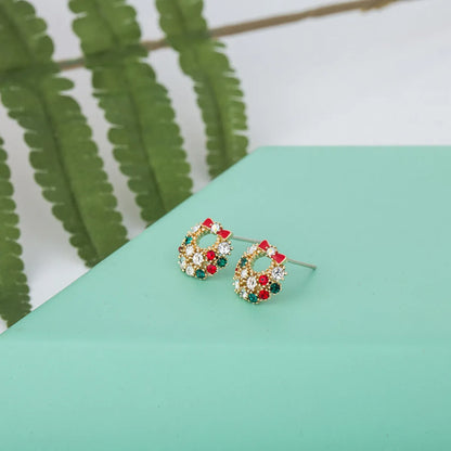 1 Pair Cute Flower Inlay Alloy Artificial Gemstones Ear Studs