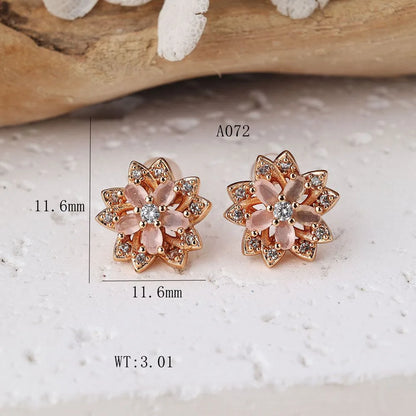 1 Pair Cute Flower Inlay Copper Zircon Rose Gold Plated Ear Studs