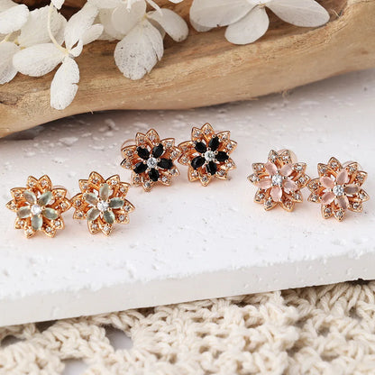 1 Pair Cute Flower Inlay Copper Zircon Rose Gold Plated Ear Studs