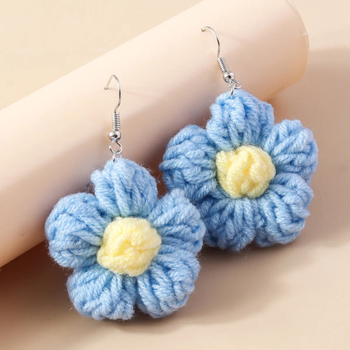 1 Pair Cute Flower Knit Drop Earrings