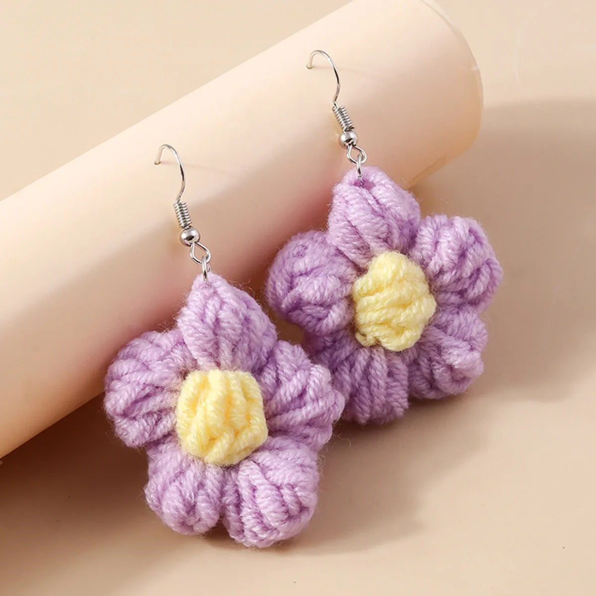 1 Pair Cute Flower Knit Drop Earrings