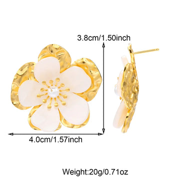 1 Pair Cute Flower Plating Inlay 304 Stainless Steel Shell 18K Gold Plated Ear Studs