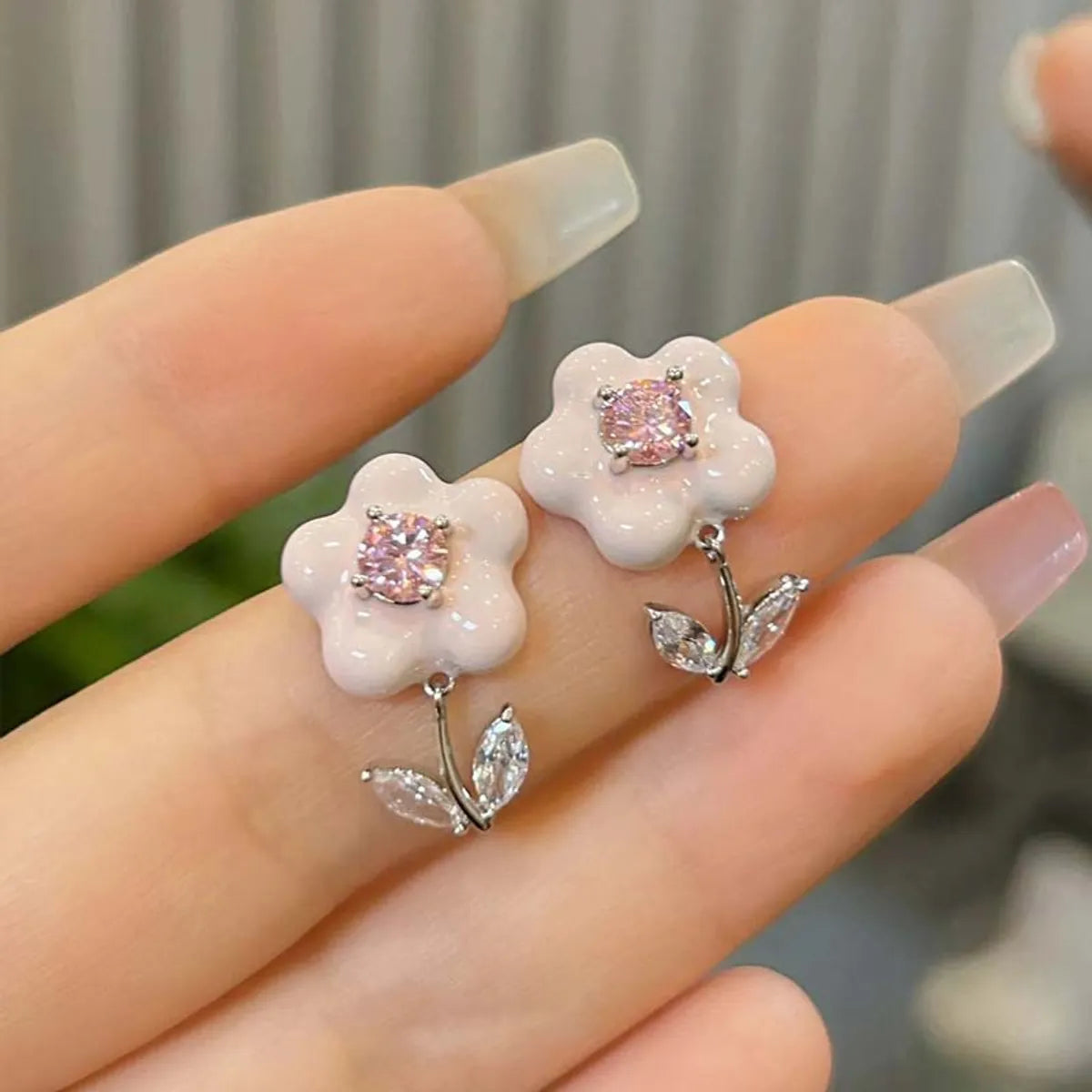 1 Pair Cute Flower Plating Inlay Alloy Zircon Ear Studs