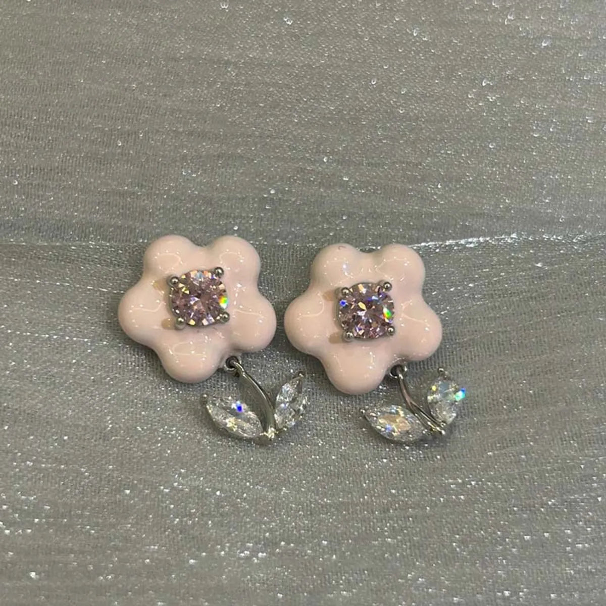 1 Pair Cute Flower Plating Inlay Alloy Zircon Ear Studs