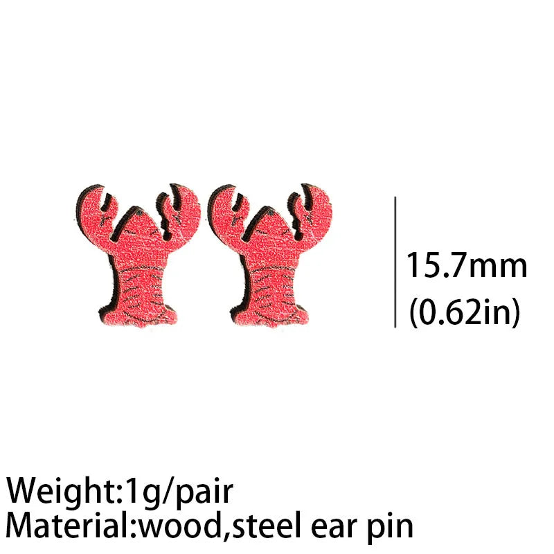 1 Pair Cute Fox Lobster Wood Ear Studs