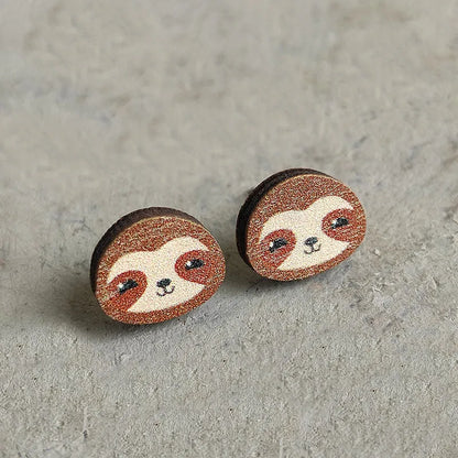 1 Pair Cute Fox Lobster Wood Ear Studs