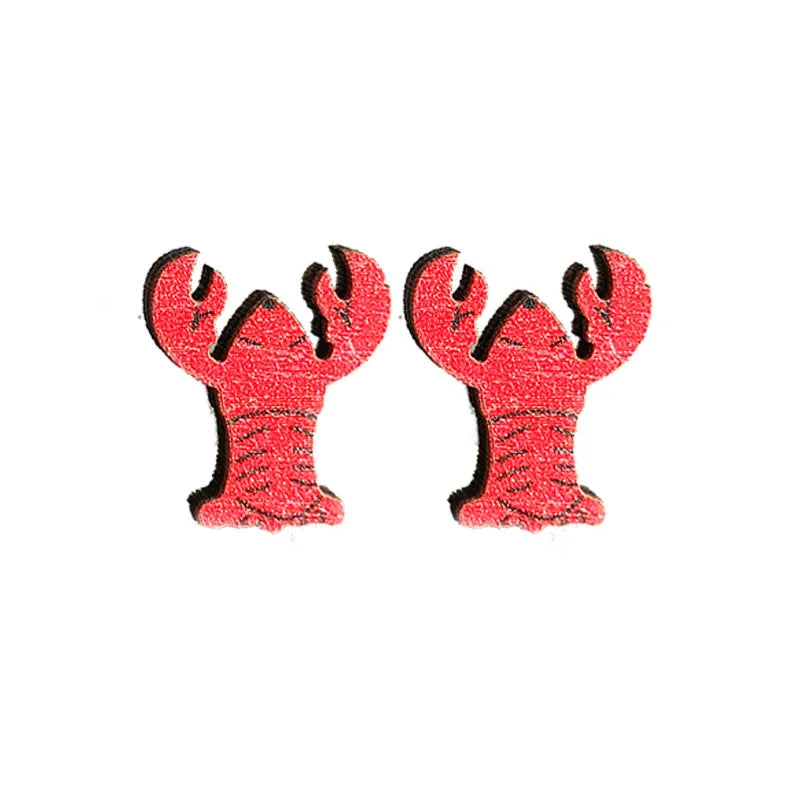 1 Pair Cute Fox Lobster Wood Ear Studs