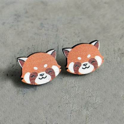 1 Pair Cute Fox Lobster Wood Ear Studs