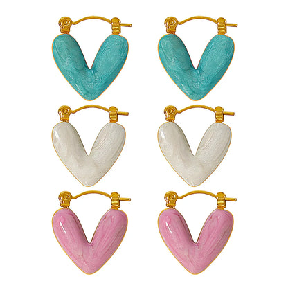 1 Pair Cute French Style IG Style Heart Shape Polishing Enamel 304 Stainless Steel 18K Gold Plated Earrings