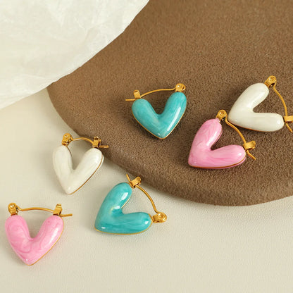 1 Pair Cute French Style IG Style Heart Shape Polishing Enamel 304 Stainless Steel 18K Gold Plated Earrings