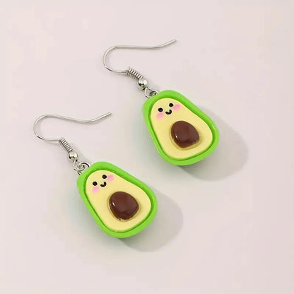 1 Pair Cute French Style Pastoral Avocado  Face Resin Drop Earrings