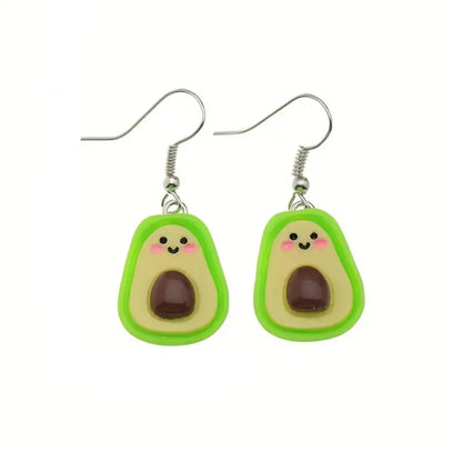 1 Pair Cute French Style Pastoral Avocado  Face Resin Drop Earrings