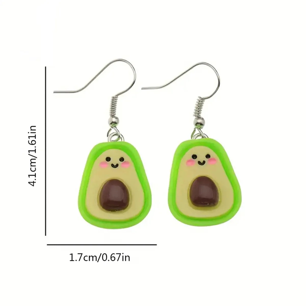 1 Pair Cute French Style Pastoral Avocado  Face Resin Drop Earrings