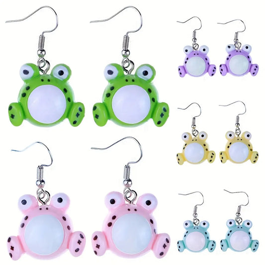 1 Pair Cute Frog Resin Drop Earrings