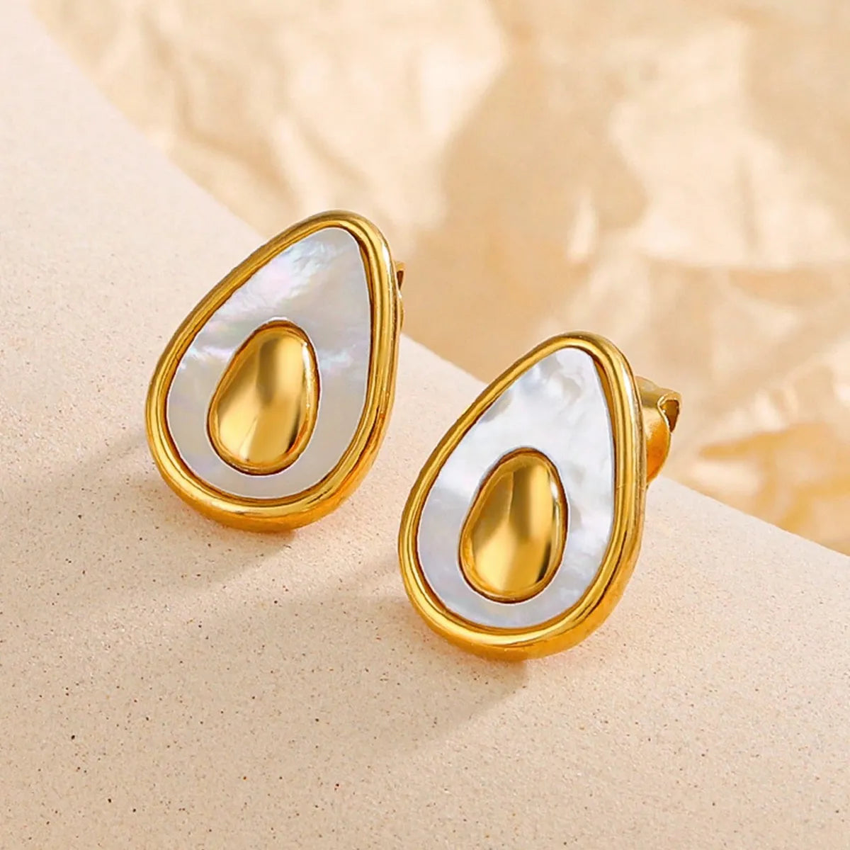 1 Pair Cute Fruit Polishing Inlay 304 Stainless Steel Shell 18K Gold Plated Ear Studs