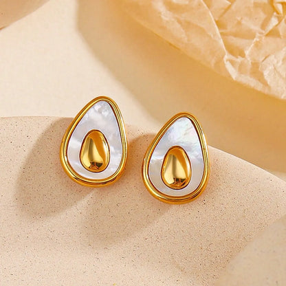 1 Pair Cute Fruit Polishing Inlay 304 Stainless Steel Shell 18K Gold Plated Ear Studs